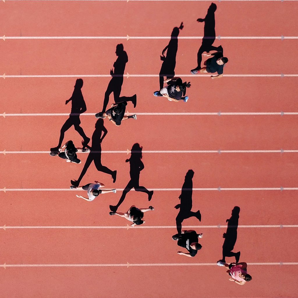 people running on an athletics track